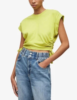 AllSaints Mira Ruched Organic-cotton T-shirt -Reiss Shop R04006669 ZESTYELLOW ALT02