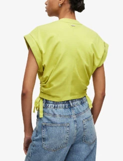 AllSaints Mira Ruched Organic-cotton T-shirt -Reiss Shop R04006669 ZESTYELLOW ALT03