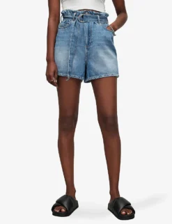AllSaints Palmer High-rise Paper-bag Waist Denim Shorts -Reiss Shop R04008766 MIDINDIGOBLU ALT02