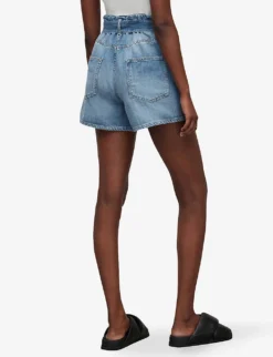 AllSaints Palmer High-rise Paper-bag Waist Denim Shorts -Reiss Shop R04008766 MIDINDIGOBLU ALT03