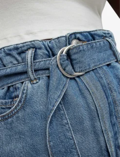 AllSaints Palmer High-rise Paper-bag Waist Denim Shorts -Reiss Shop R04008766 MIDINDIGOBLU ALT04