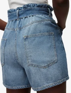 AllSaints Palmer High-rise Paper-bag Waist Denim Shorts -Reiss Shop R04008766 MIDINDIGOBLU ALT05