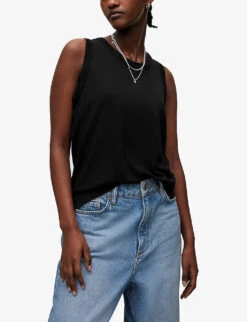 AllSaints Nori Ramskull-embroidered Woven Tank Top -Reiss Shop R04009244 BLACK ALT02