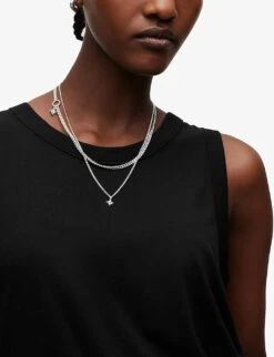 AllSaints Nori Ramskull-embroidered Woven Tank Top -Reiss Shop R04009244 BLACK ALT04