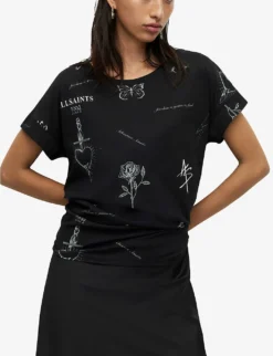 AllSaints Ventra Imogen Graphic-print Cotton T-shirt -Reiss Shop R04009303 BLACK ALT02