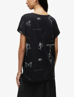 AllSaints Ventra Imogen Graphic-print Cotton T-shirt -Reiss Shop R04009303 BLACK ALT03