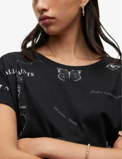 AllSaints Ventra Imogen Graphic-print Cotton T-shirt -Reiss Shop R04009303 BLACK ALT04