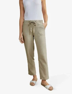Drawstring-waist Relaxed-fit Straight-leg Mid-rise Organic-cotton Trousers -Reiss Shop R04057378 PALEWILLOW ALT02