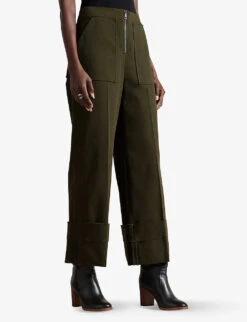 Ted Baker Liziya Wide-fit Stretch-cotton Turn-up Trousers -Reiss Shop R04058154 DKGREEN ALT02