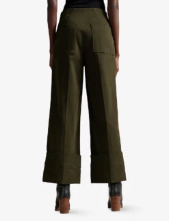 Ted Baker Liziya Wide-fit Stretch-cotton Turn-up Trousers -Reiss Shop R04058154 DKGREEN ALT03