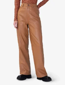 Gellar High-rise Straight-leg Leather Trousers 7 Gellar High-rise Straight-leg Leather Trousers -Reiss Shop R04061003 BUTTERSCOTCH ALT02