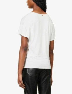 Ikks Metallic Ribbed V-neck Woven T-shirt -Reiss Shop R04063153 ECRU ALT03
