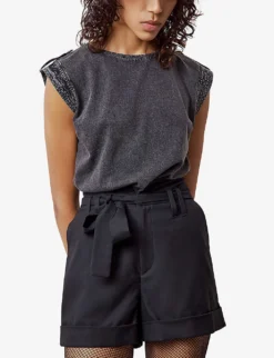 Ikks Belted High-waisted Stretch-woven Shorts 7 Ikks Belted High-waisted Stretch-woven Shorts -Reiss Shop R04063189 BLACK ALT02