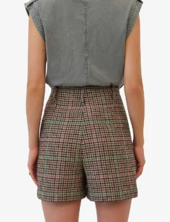 Ikks Checked High-rise Wool-blend Shorts -Reiss Shop R04063193 BROWN ALT03