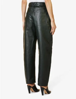Bottega Veneta Tapered Wide-leg Mid-rise Leather Trousers -Reiss Shop R04064597 DARKGREEN ALT03
