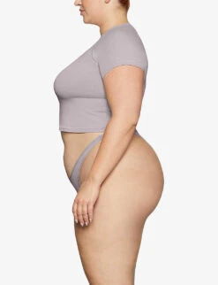 New Vintage Cropped Stretch-cotton T-shirt -Reiss Shop R04068464 HEATHERGREY ALT02