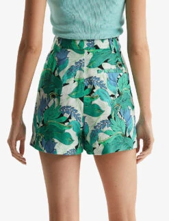 Reiss Dana Floral-print Mid-rise Woven Shorts -Reiss Shop R04070711 AQUAMARINE ALT03