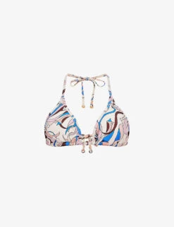 Reiss Thia Triangle Graphic-print Stretch Recycled-nylon Bikini Top