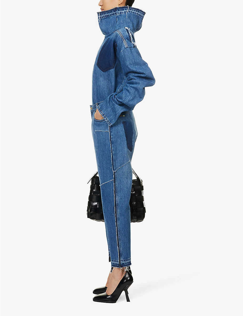 Patchwork-panel Faded-wash Wide-leg High-rise Jeans 2 Patchwork-panel Faded-wash Wide-leg High-rise Jeans - Image 2