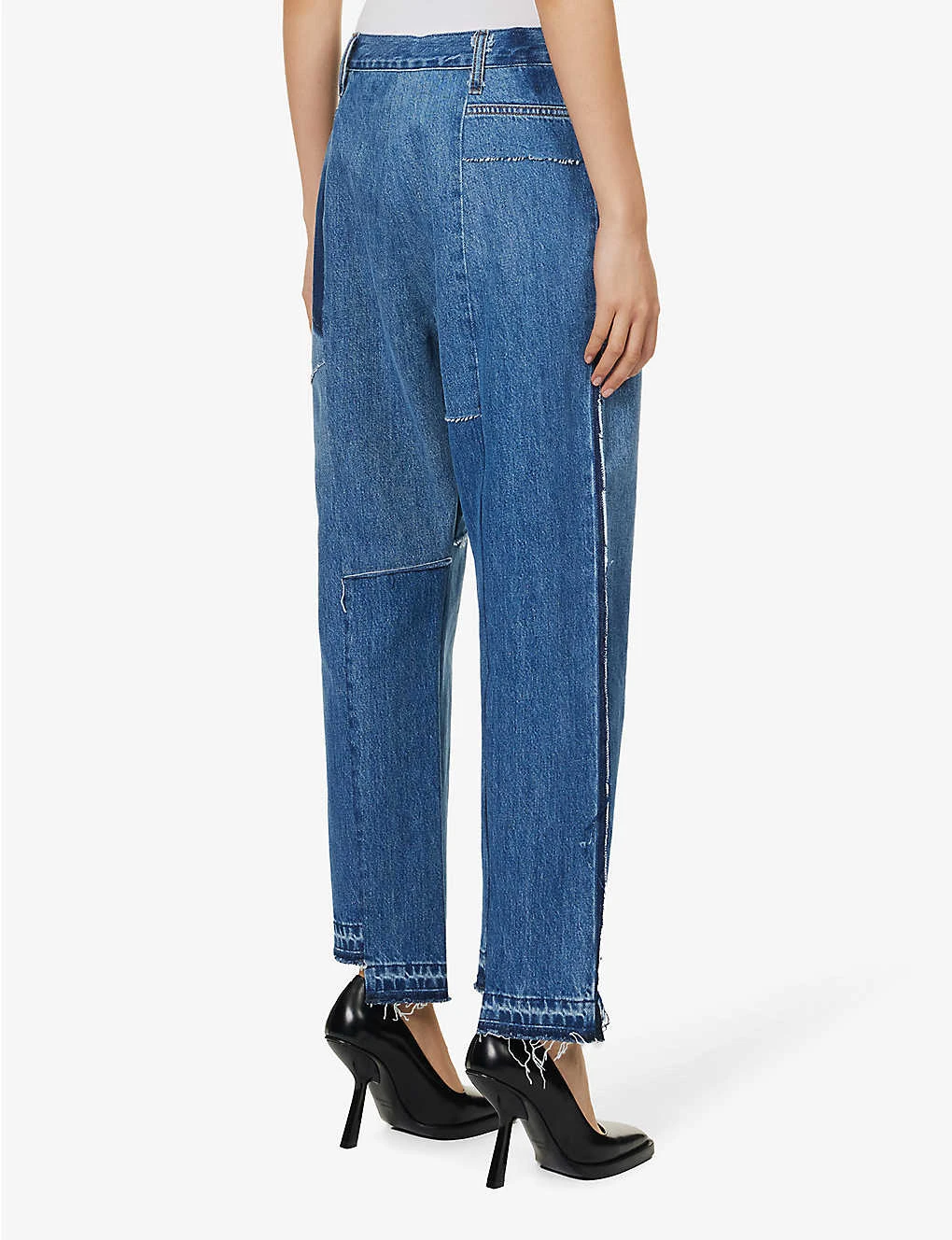 Patchwork-panel Faded-wash Wide-leg High-rise Jeans 4 Patchwork-panel Faded-wash Wide-leg High-rise Jeans - Image 4