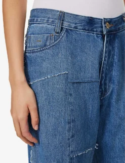 Patchwork-panel Faded-wash Wide-leg High-rise Jeans 10 Patchwork-panel Faded-wash Wide-leg High-rise Jeans -Reiss Shop R04071723 BLUE ALT04