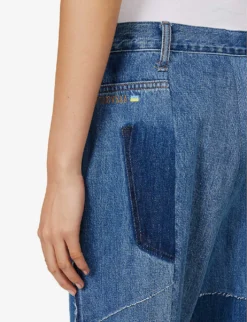 Patchwork-panel Faded-wash Wide-leg High-rise Jeans 11 Patchwork-panel Faded-wash Wide-leg High-rise Jeans -Reiss Shop R04071723 BLUE ALT05