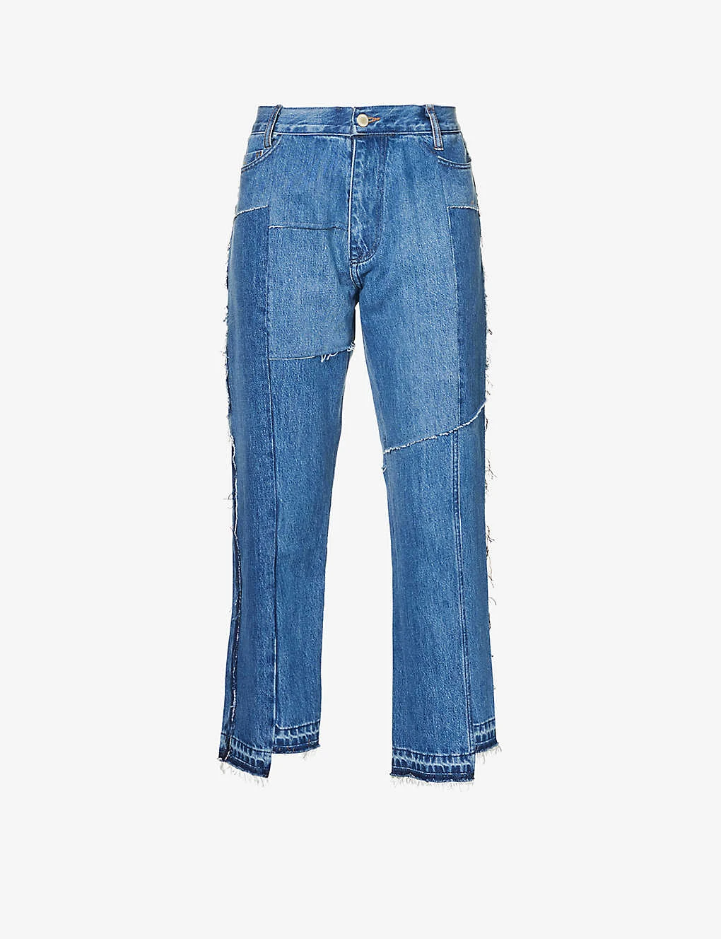 Patchwork-panel Faded-wash Wide-leg High-rise Jeans 1 Patchwork-panel Faded-wash Wide-leg High-rise Jeans