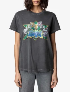 Zadig & Voltaire Zoe Graphic-print Cotton T-shirt -Reiss Shop R04074042 CARBONE ALT02