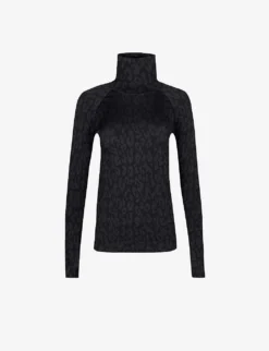 Sweaty Betty High-neck Leopard-jacquard Stretch-woven Top