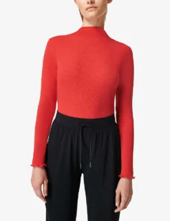 Sweaty Betty Eden Funnel-neck Stretch-woven Top -Reiss Shop R04074893 CRANBERRYRED ALT02