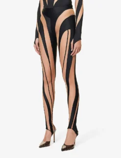 Mugler Mesh-panel Slim-fit High-rise Stretch-woven Leggings -Reiss Shop R04078200 BLACKNUDE01 ALT02