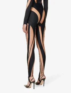 Mugler Mesh-panel Slim-fit High-rise Stretch-woven Leggings -Reiss Shop R04078200 BLACKNUDE01 ALT03