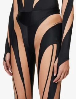 Mugler Mesh-panel Slim-fit High-rise Stretch-woven Leggings -Reiss Shop R04078200 BLACKNUDE01 ALT04