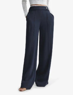 Reiss Lina Side-button Wide-leg Woven Trousers -Reiss Shop R04082273 NAVY ALT02