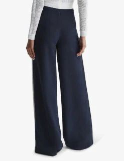 Reiss Lina Side-button Wide-leg Woven Trousers -Reiss Shop R04082273 NAVY ALT03