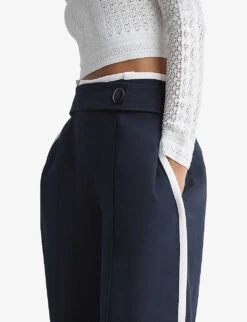 Reiss Lina Side-button Wide-leg Woven Trousers -Reiss Shop R04082273 NAVY ALT04