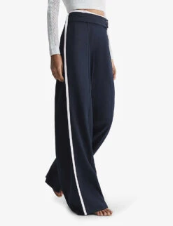 Reiss Lina Side-button Wide-leg Woven Trousers -Reiss Shop R04082273 NAVY ALT05