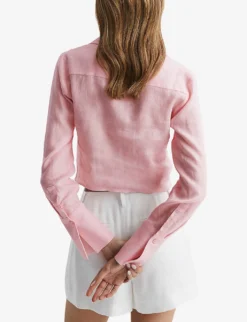 Reiss Dahlia Point-collar Tie-waist Linen Shirt 7 Reiss Dahlia Point-collar Tie-waist Linen Shirt -Reiss Shop R04082353 PINK ALT03