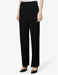 Victoria Beckham Pleated Mid-rise Straight-leg Stretch-woven Trousers -Reiss Shop R04083211 BLACK ALT02
