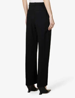 Victoria Beckham Pleated Mid-rise Straight-leg Stretch-woven Trousers -Reiss Shop R04083211 BLACK ALT03