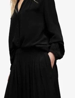 AllSaints Hezzy Wide-leg High-rise Pleated Woven Trousers -Reiss Shop R04085731 BLACK ALT04