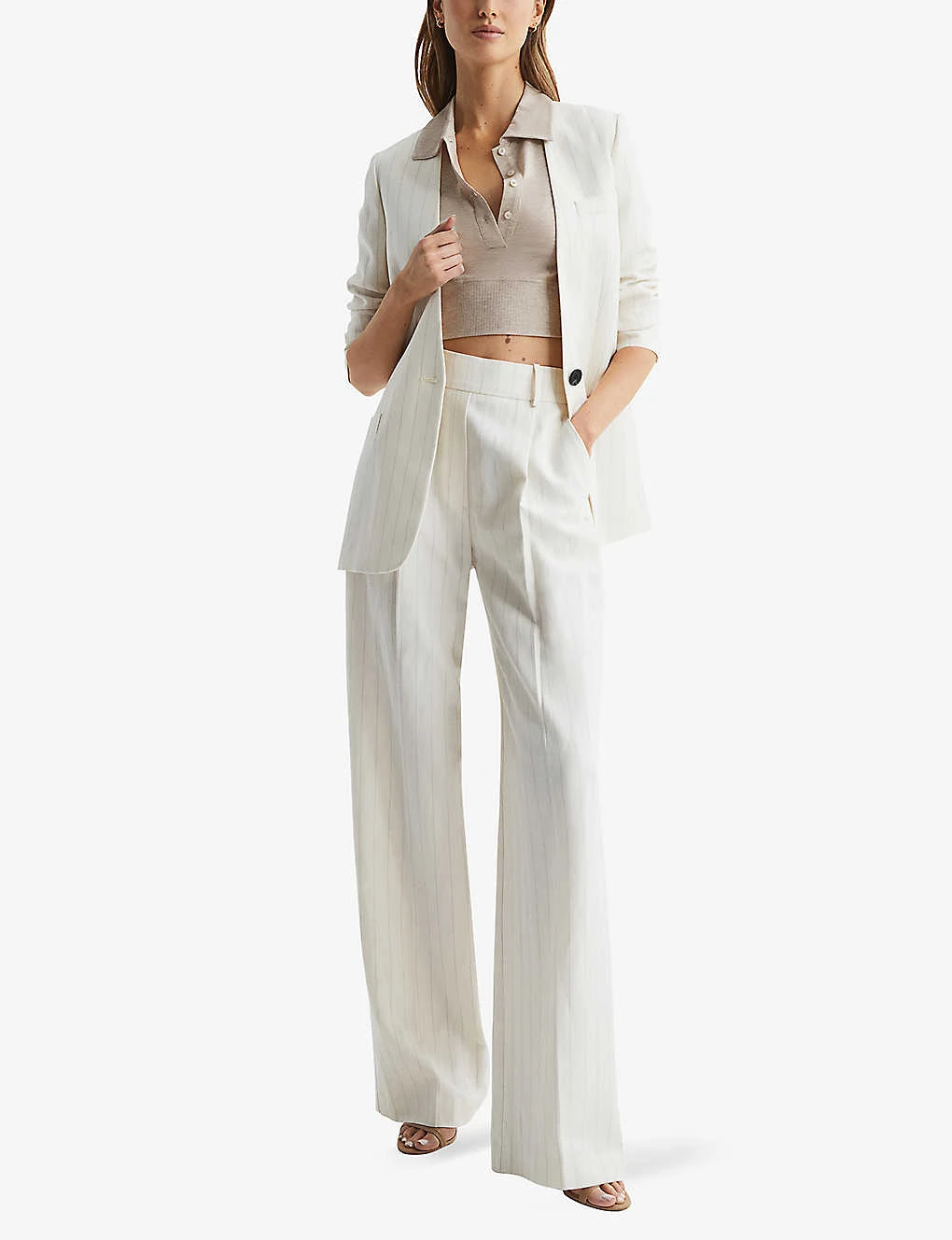 Reiss Eva Collared Cropped Stretch-knit Polo Top 2 Reiss Eva Collared Cropped Stretch-knit Polo Top - Image 2