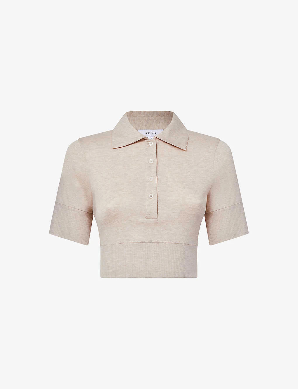 Reiss Eva Collared Cropped Stretch-knit Polo Top 1 Reiss Eva Collared Cropped Stretch-knit Polo Top