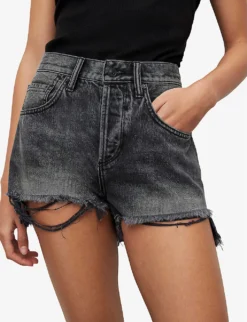 AllSaints Heidi High-rise Distressed-hem Denim Shorts -Reiss Shop R04087382 WASHEDBLACK ALT04