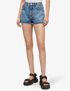 AllSaints Faye High-rise Raw-hem Denim Shorts -Reiss Shop R04087394 DARKINDIGOBL ALT02