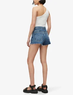 AllSaints Faye High-rise Raw-hem Denim Shorts -Reiss Shop R04087394 DARKINDIGOBL ALT03