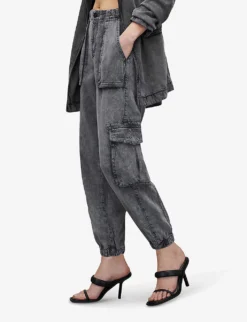 AllSaints Frieda High-rise Tapered-leg Denim Cargo Trousers -Reiss Shop R04087395 ANTHRACITE ALT02