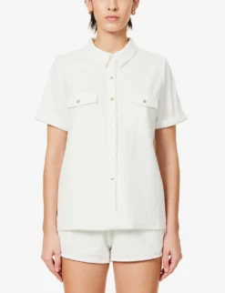 Melissa Odabash Tori Logo-plaque Cotton-blend Shirt -Reiss Shop R04090069 WHITE ALT02