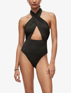 AllSaints Eleanor Halter-neck Swimsuit -Reiss Shop R04090569 BLACKGOLD ALT02