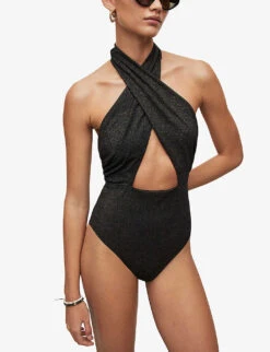 AllSaints Eleanor Halter-neck Swimsuit -Reiss Shop R04090569 BLACKGOLD ALT04